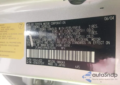 2004 Lexus Rx 330 из США, поврежденный, VIN JTJHA31U940070246